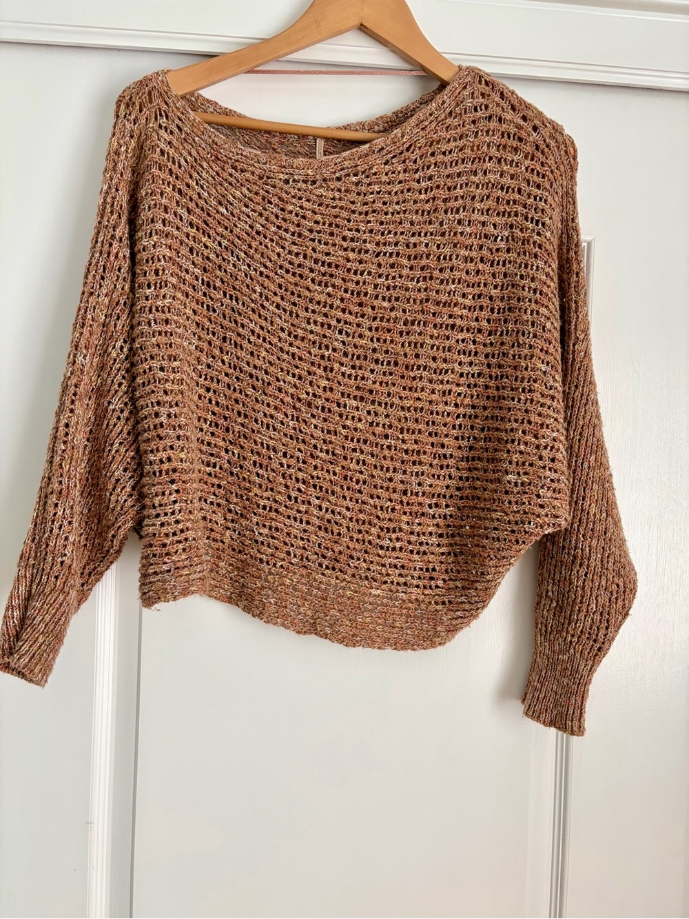 Free People Open Knit Oversized Sweater XS Boho Dolman Slouchy Pullover